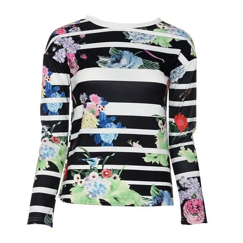 Striped Floral Women Blouse Clothing Dressed Shirts Printing Vetement S Dames Bloezen 1