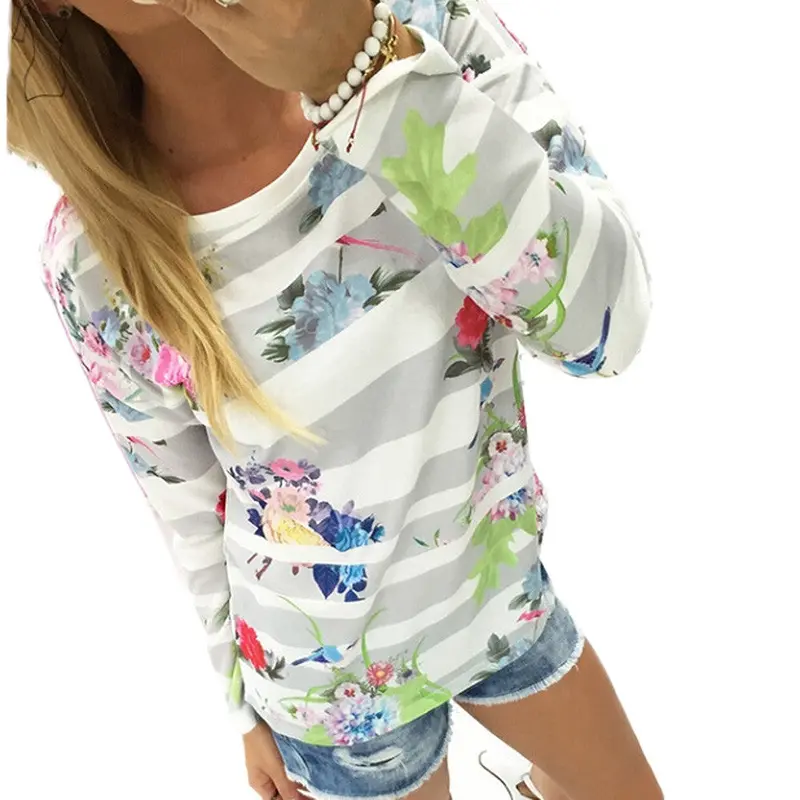 Striped Floral Women Blouse Clothing Dressed Shirts Printing Vetement S Dames Bloezen 3