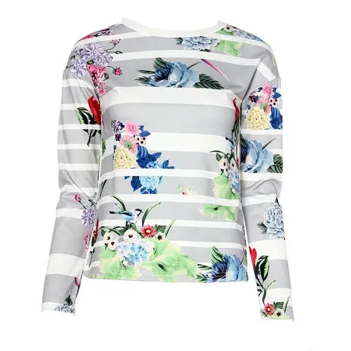 Striped Floral Women Blouse Clothing Dressed Shirts Printing Vetement S Dames Bloezen 5