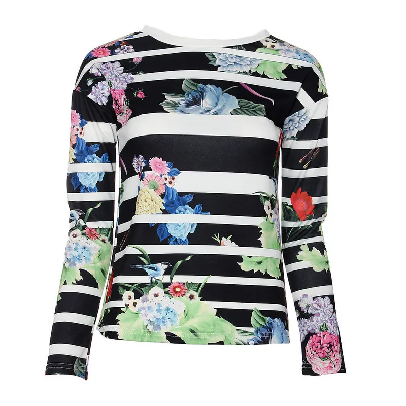 Striped Floral Women Blouse Clothing Dressed Shirts Printing Vetement S Dames Bloezen 6