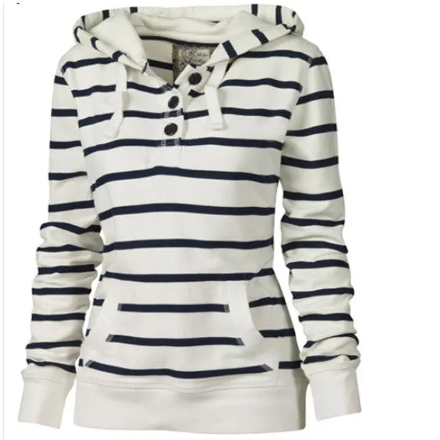 Striped Hoodies Women Hooded Sport Sweatshirt Slim Pullover Pockets Sudaderas Mujer Hoodie Top M0466 1