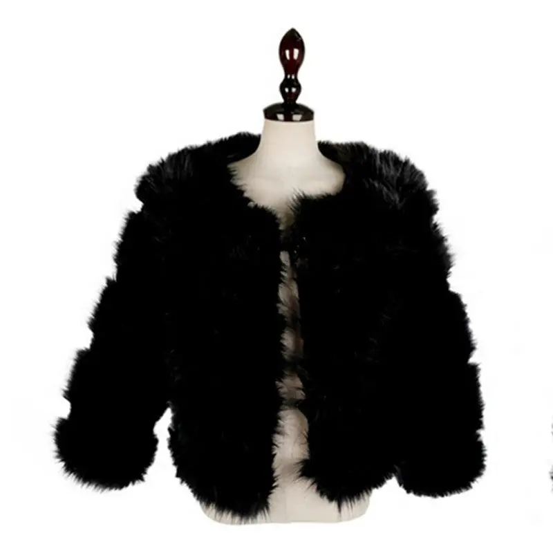 Striped Layer Faux Fur Jacket Coat 4 Inches Long Hairy Long Sleeve Slim Shaggy Outwear Women's Warm Faux Fur Coat Black 3