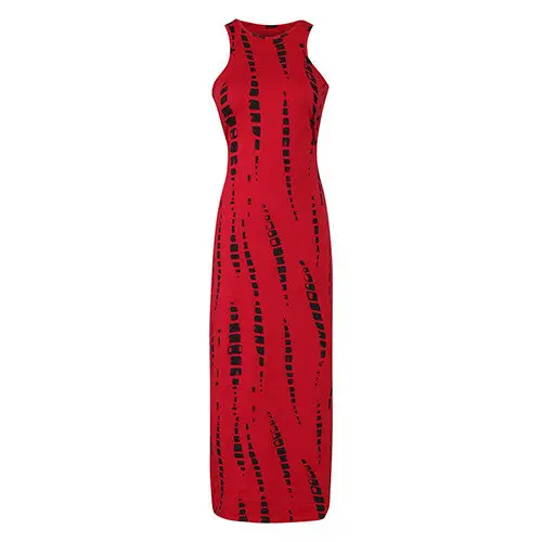 Striped Print Hollow Out Maxi Dresses Celebrity Beach Party Novelty Tie Dye Cut Out Red White Long Sleeveless Dress J3207 1