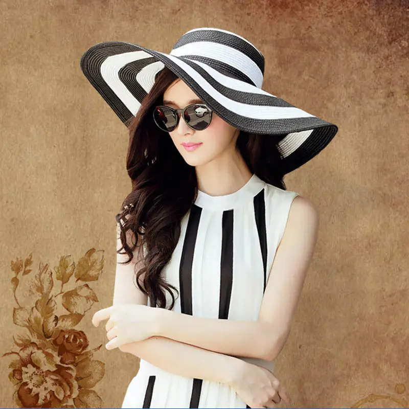 Striped Straw Hat Shading A Large Brimmed Sun Hat Folding Sun Hat 1