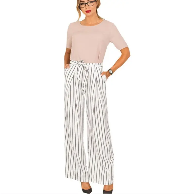 Striped Wide Leg Pants White Trousers High Waist Women Pants Pantalon Femme Loose Pants For Women 1