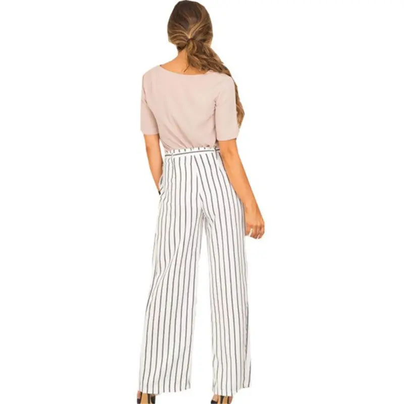 Striped Wide Leg Pants White Trousers High Waist Women Pants Pantalon Femme Loose Pants For Women 2
