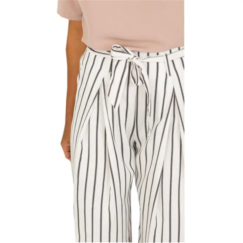 Striped Wide Leg Pants White Trousers High Waist Women Pants Pantalon Femme Loose Pants For Women 3