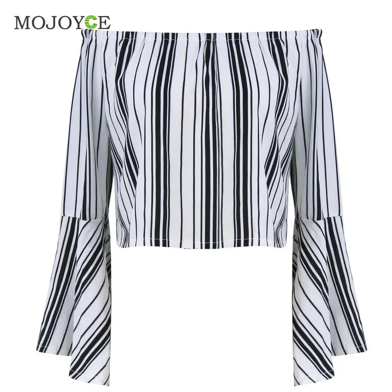 Striped Women Blouses Off Shoulder Blusas Women Tops Lesiure Shirt Women Flare Sleeve Blusas Y Camisas Mujer Camisa Feminina 1