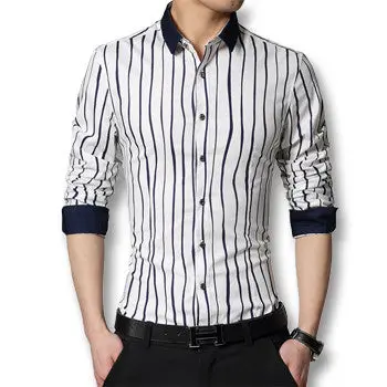 Stripped Shirts Chemise Homme Camisa Masculina Casual Slim Fit Long Sleeveddress Shirts 1
