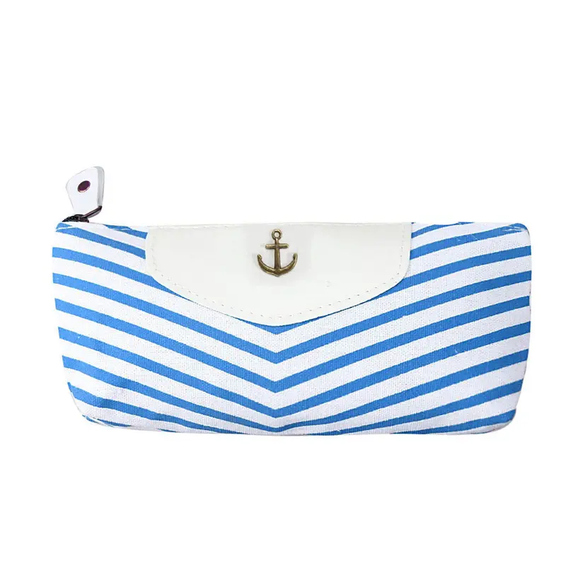 Student Bag Pen Pencil Case Navy Canvas Coin Purse Pouch Bag Rivet Zipper Bags Bolsa 3