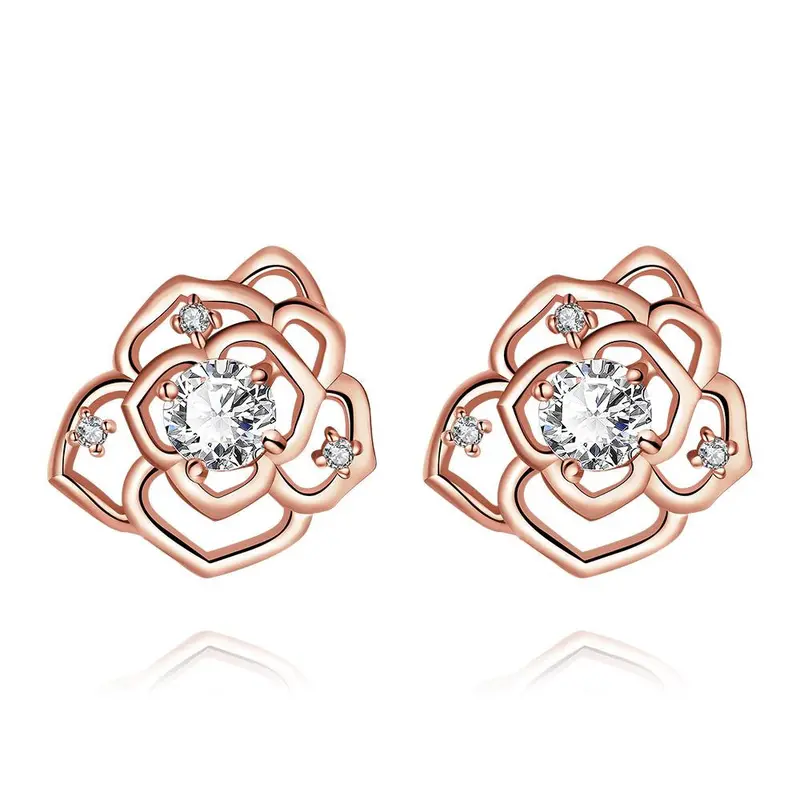 Style 18K Real Gold Plated Earings Flower Crystal Stud Pendientes To Us Bear Bijoux Women Skge 24 2