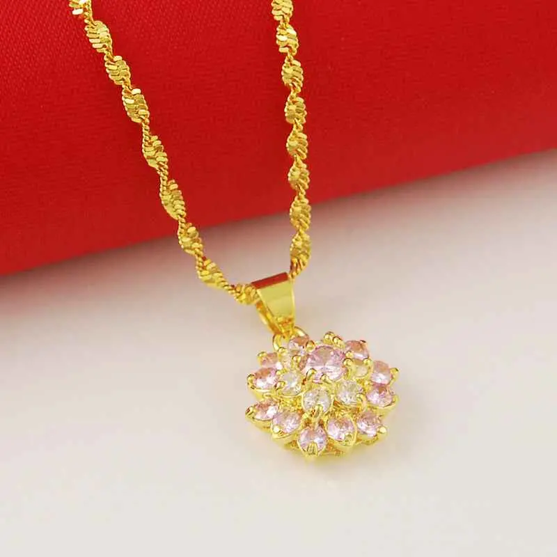Style 24K Gold Plated Necklace Purple Crystal Flower Tenis Masculino Collier Plastron275 1