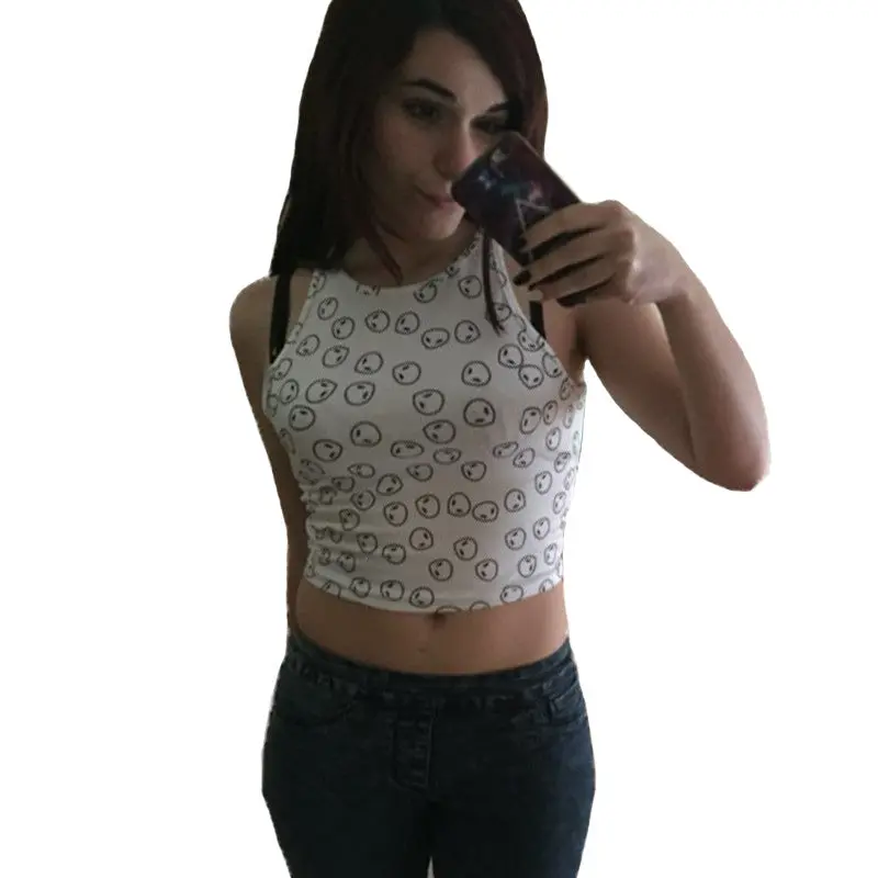 Style Alien Crop Top Sleeveless Sexy Top Cropped Tight Women Tank White Printed Women Tops Short T Shirt For Women 1