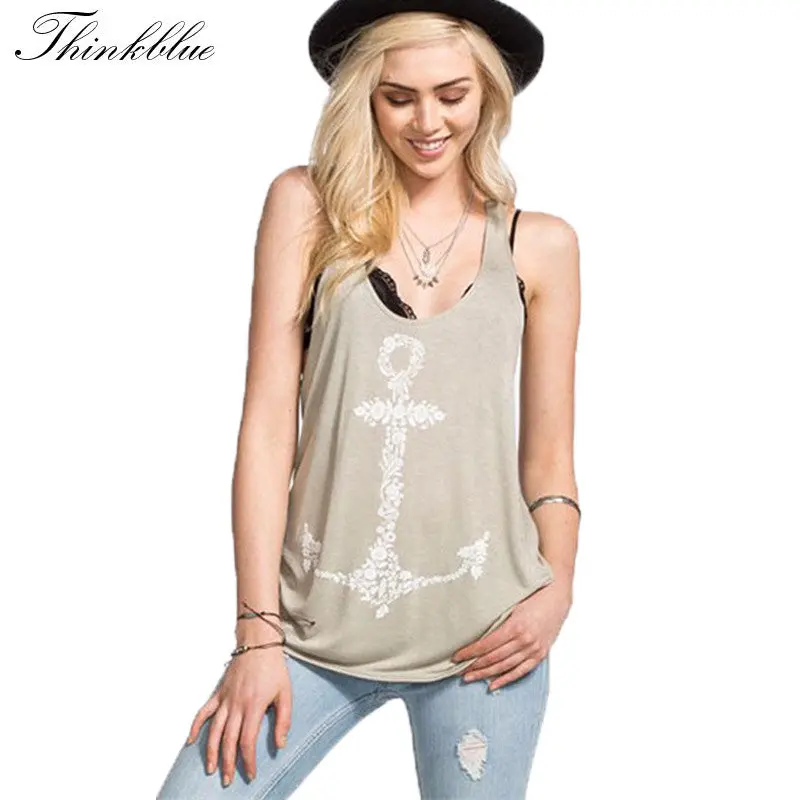 Style Anchor Tank Top Womens O Neck Printed Cotton Tank Tops Loose Gym Tank Top Women Plus Size Tops Regata Gray Xl 1