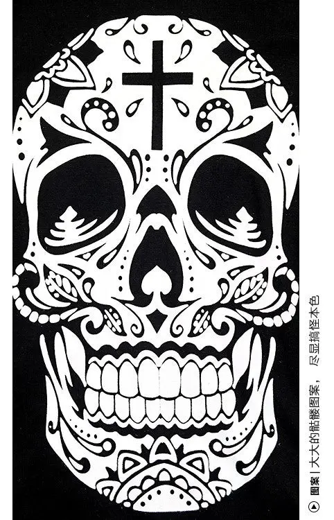 Style Basic Skull Print Loose T Shirt Black Tops Tee Shirt Femme Batwing Sleeve Casual Clothes 8