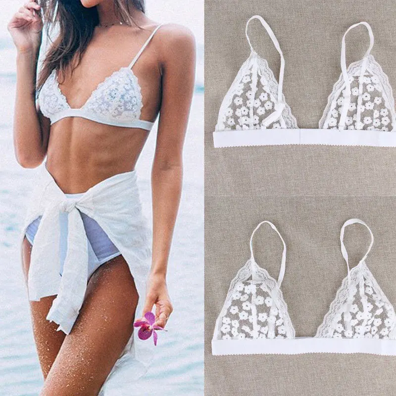 Style Beach Strappy Bra Sexy Lace Crop Top Embroidery Crochet Tops Women Black White Bustier Crop Top Lace Bralette 3