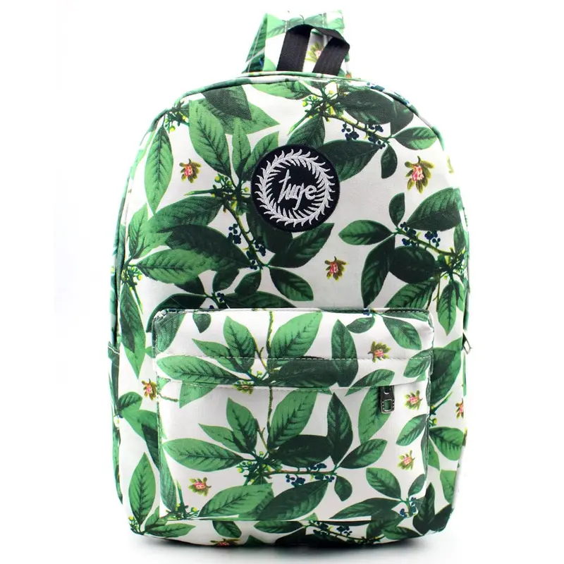 Style Canvas Bag Women Men Leaves Printing Softback Zipper Backpack Shoulder Bag Green 1