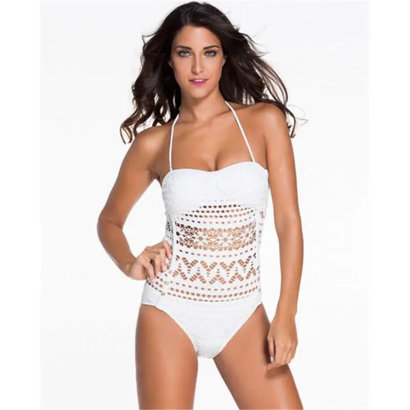 Style Crochet Lace Bodysuit Women Bathing Suit High Waist Swimwear Sexy Bodysuit Hollow Out Padded Monokini 1