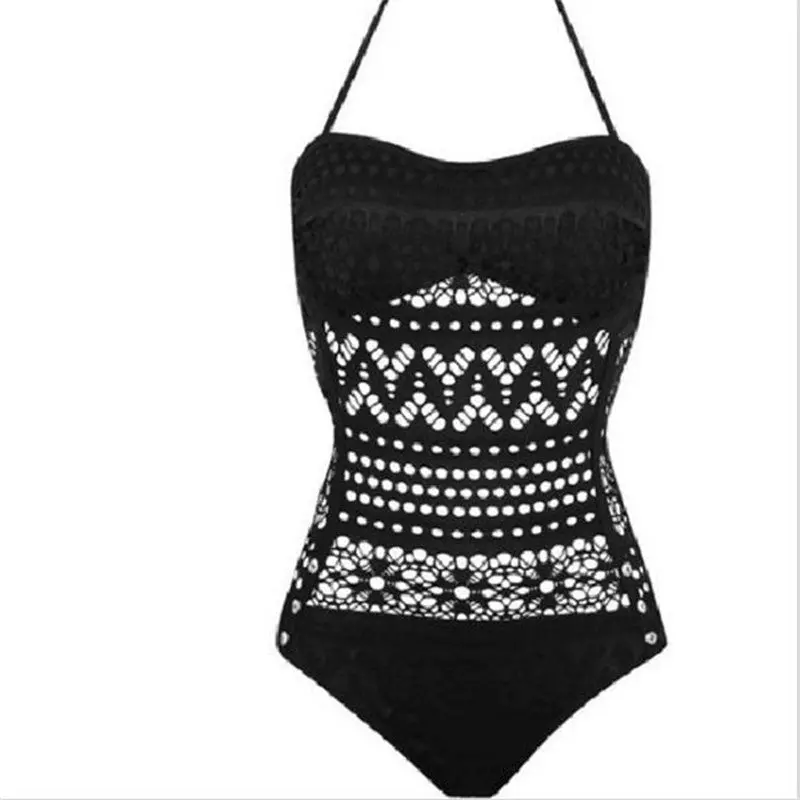 Style Crochet Lace Bodysuit Women Bathing Suit High Waist Swimwear Sexy Bodysuit Hollow Out Padded Monokini 5