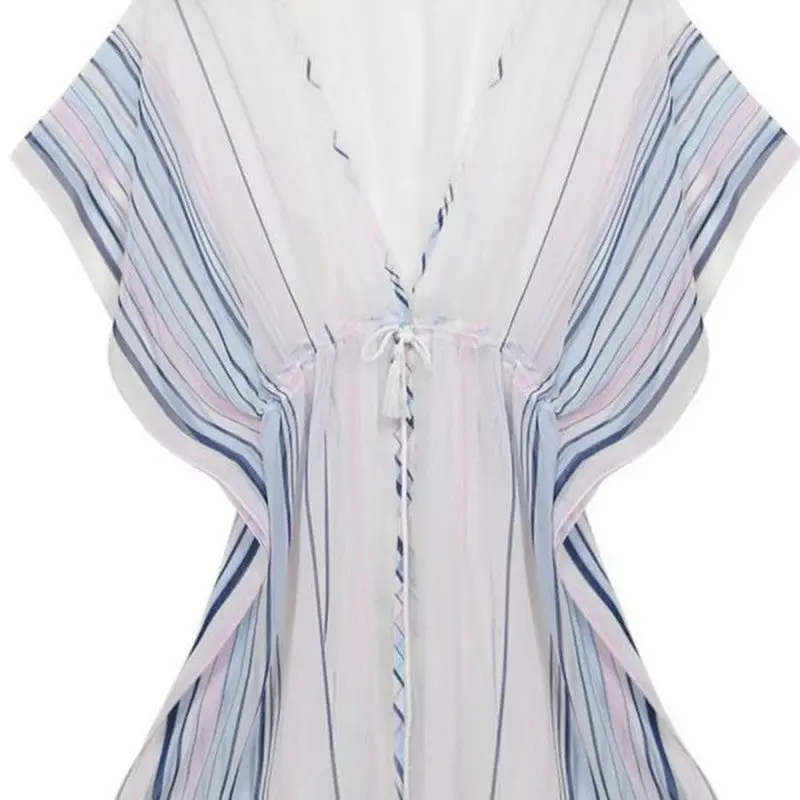 Style Dresses Women Chiffon Beach Dresses V Neck Beachwear Bikini Swimwear Cover Ups Transparent Dress 2