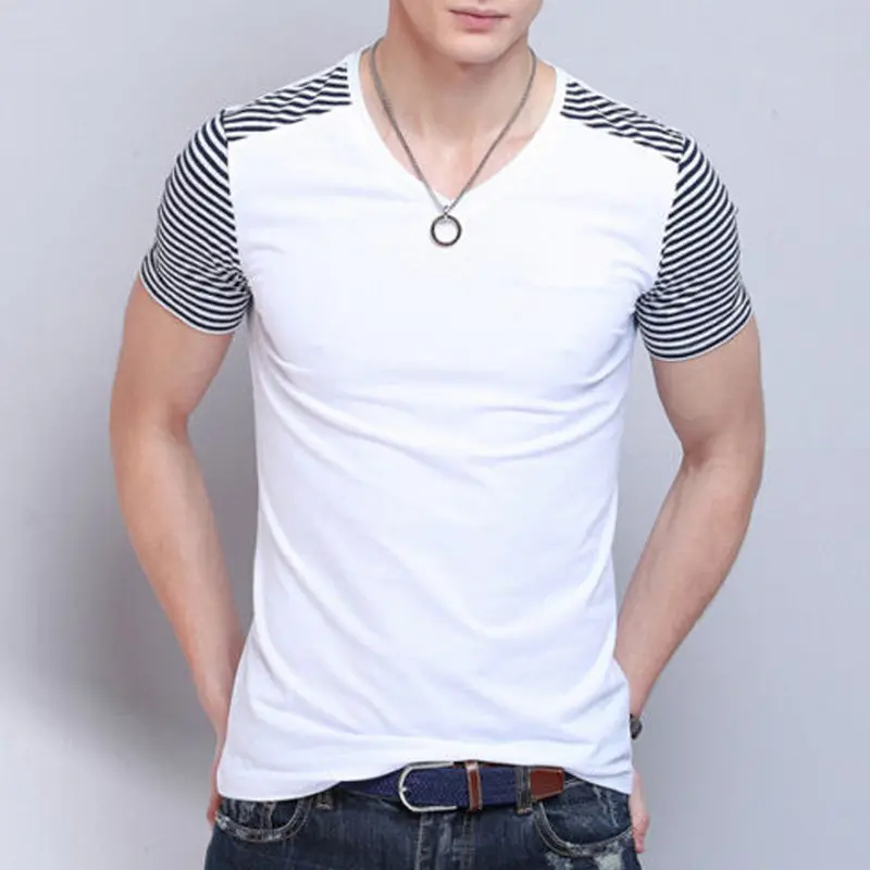 Style Fashion Short Sleeve Mens Brand T Shirts Polo Slim Fit O-Neck Cool Tops Polo Shirt Men Patchwork Tees 1