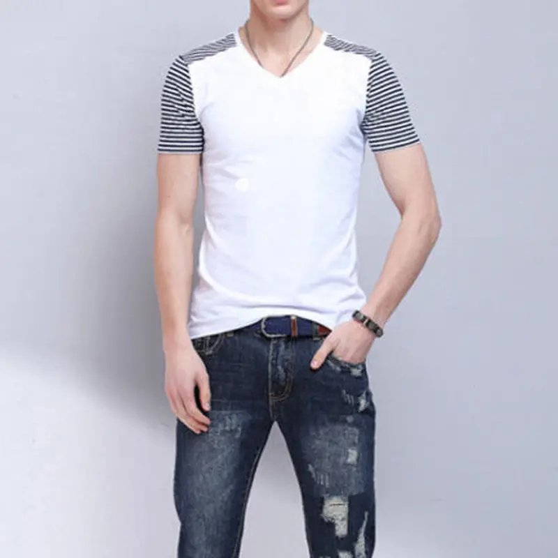 Style Fashion Short Sleeve Mens Brand T Shirts Polo Slim Fit O-Neck Cool Tops Polo Shirt Men Patchwork Tees 3