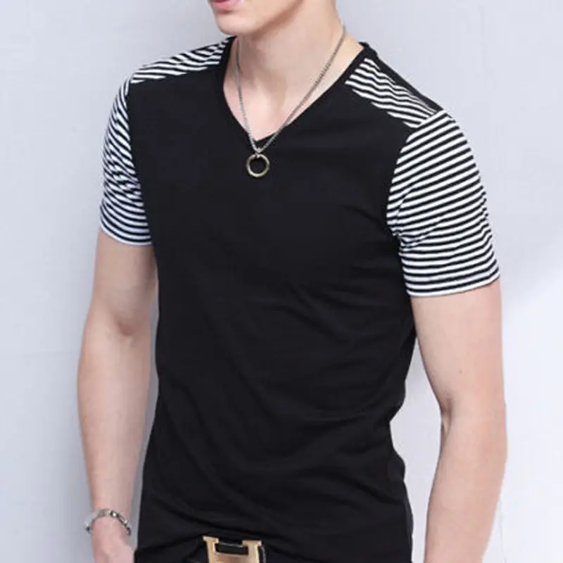 Style Fashion Short Sleeve Mens Brand T Shirts Polo Slim Fit O-Neck Cool Tops Polo Shirt Men Patchwork Tees 4