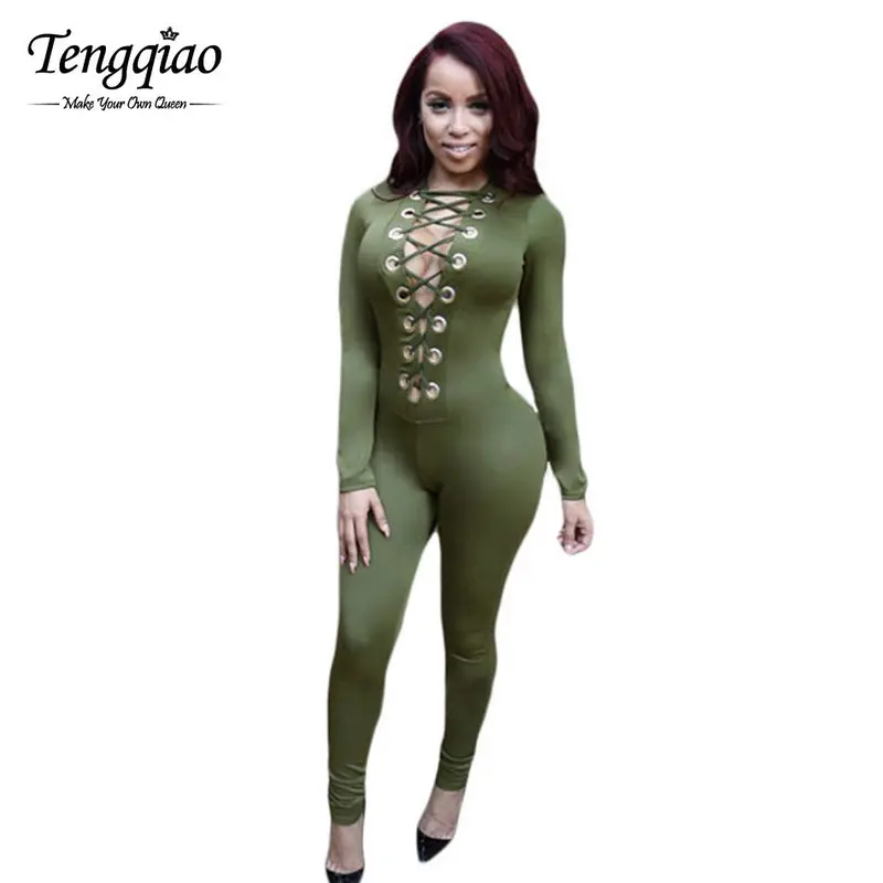 Style Long Sleeve Rompers Jumpsuit Sexy Bodycon Jumpsuit Club Nightclub Green Playsuits Outfits 2