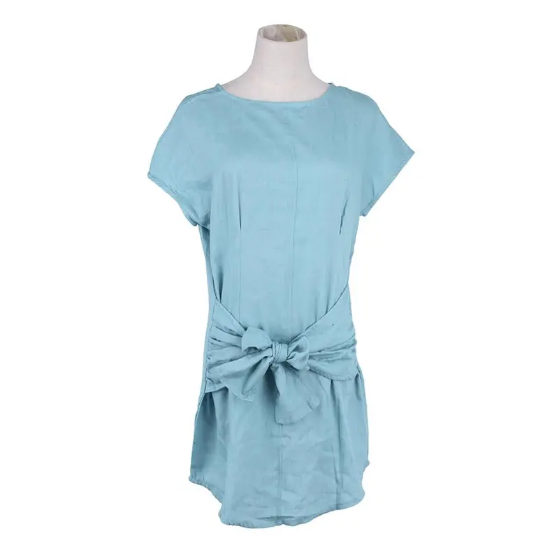 Style Loose Short Sleeve Women Denim Jeans Dress O Neck Washed Beaded Elegant Evening Party Lady Dresses 4