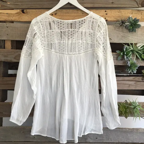 Style Loose Tops V Neck Long Sleeve Tshirt Chiffon Lace Crochet Blusa Feminina Women Tees 3