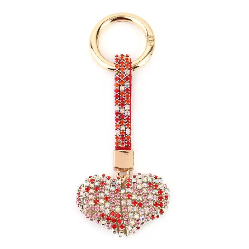 Style Love Heart Design Diamond Plated Shinning Keychain Key Ring Jewelry For Friends Christmas Gift 2