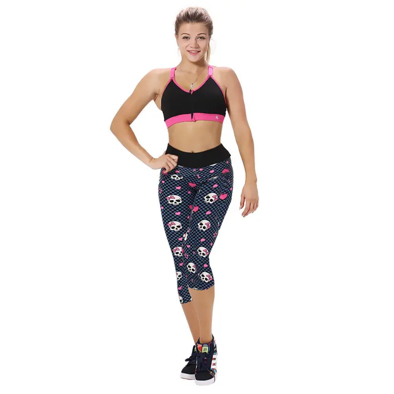Style Love Skeleton Lady Gym Sports Fitness Calf Length Legging Pants Breathable Skinny Pants 3
