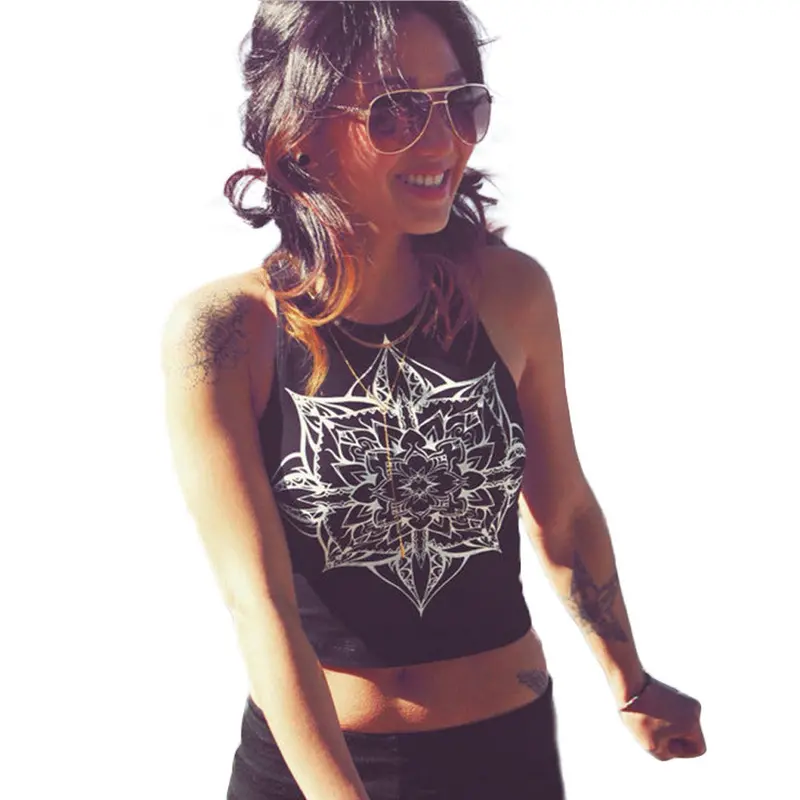 Style Mala Print Top Women Tank Sexy Halter Crochet Bustier Crop Top Cotton Blended 1