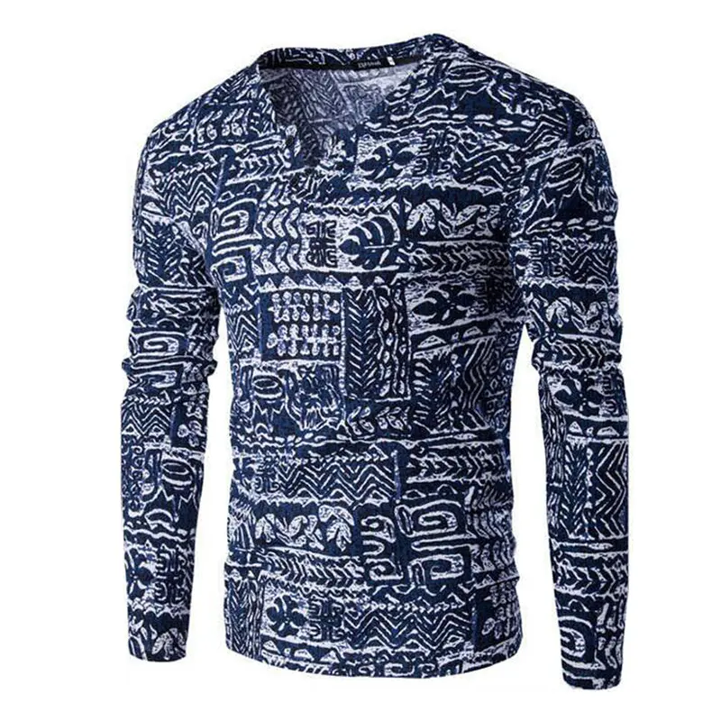 Style National Type Shirt Casual Long Sleeve V Neck Sweater Cotton Knitted Sweater 1