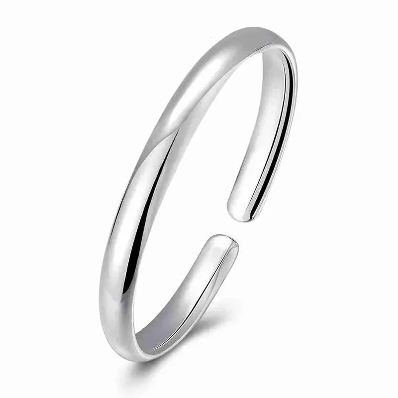 Style Real 925 Sterling Silver Charms Bangle Smooth Women Wedding Bracelet Men Jewelry Hbb 42 1