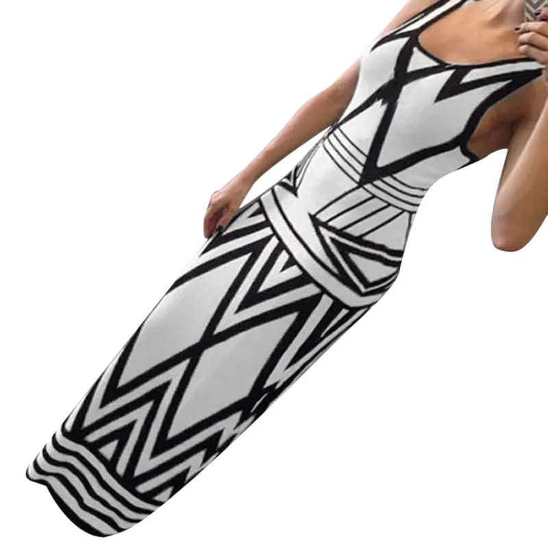 Style Sexy Dress Women Long Dresses Geometric Print Beach Dress Sleeveless Tank Maxi Robe 1