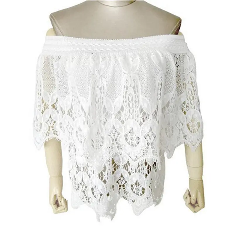 Style Sexy Strapless Women Tops Off Shoulder Women Blouses Lace Crochet Slash Neck Tops For Women White Shirts 1