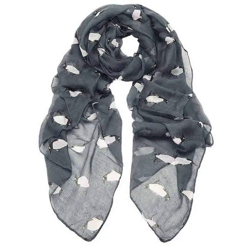 Style Shawl Scarf 190X80cm Big Size Penguin Print Scarves For Women Shawl Voile Gray 1
