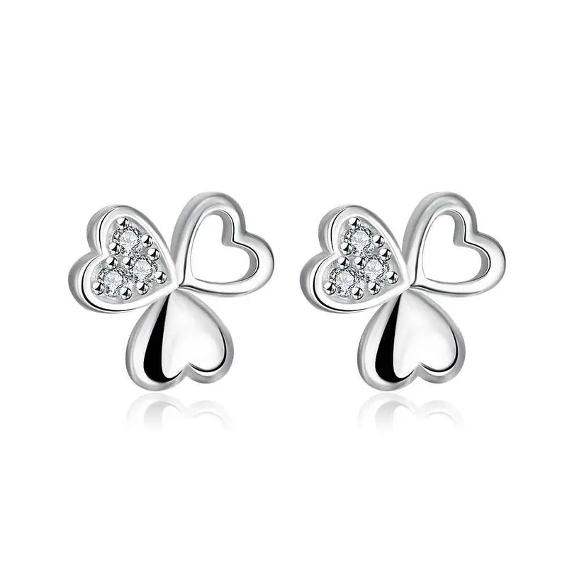 Style Silver Earring Cute Zircon Heart Stud Ear Cuff Hand Madeball 387 1