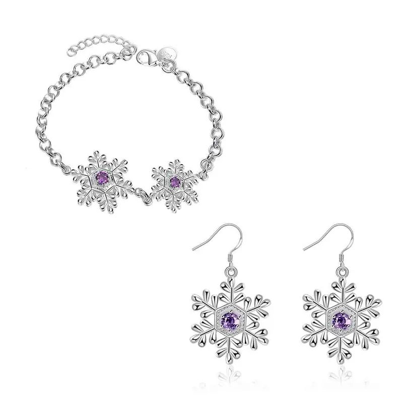 Style Silver Jewelry Sets Inlaid Crystal Flower Necklace + Bracelet Sets Bijoux Femme 55 3