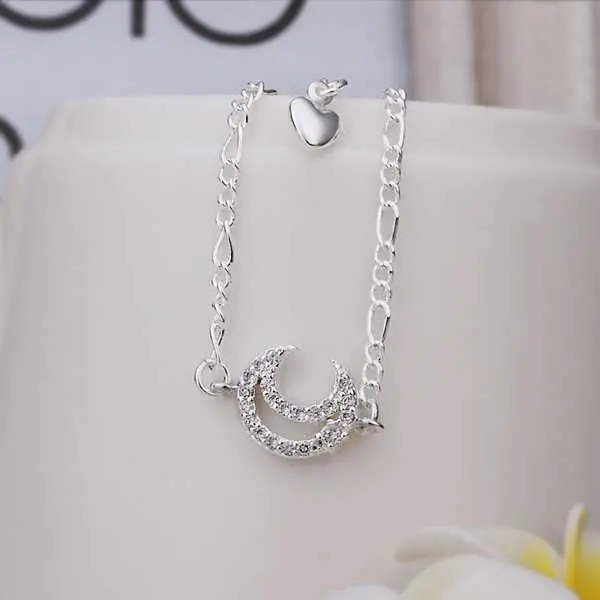 Style Silver Plated Anklet Inlaid Stone Moon Ankle Bracelet Jewelry Smta 22 1
