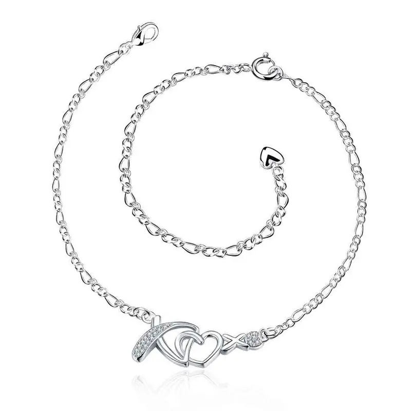 Style Silver Plated Anklets Heart Foot Chain Love Hba  8 1