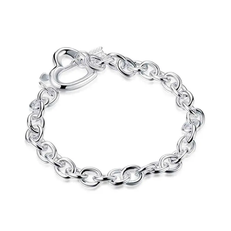 Style Silver Plated Charms Bracelet Full Heart Bracelet Girl Elegant Hbh 16 1