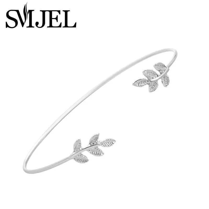 Style Silver Plated Leaf Bracelet Bangles Simple Leaf Open Cuff Bangles 30Pcs-G003 1