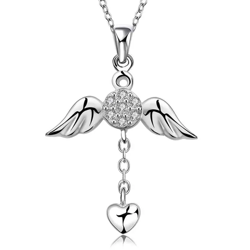 Style Silver Plated Pendants Wings And Heart Gros Collier Femme Jewelry Display17 1