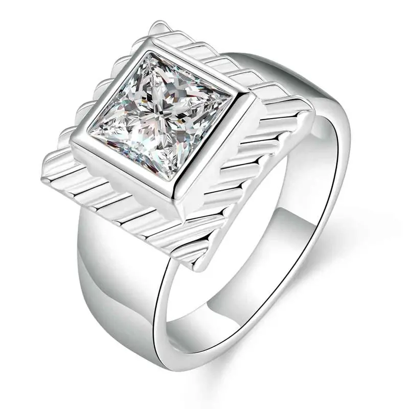 Style Silver Rings Quadrilateral Insets Aneis Sport 728 1