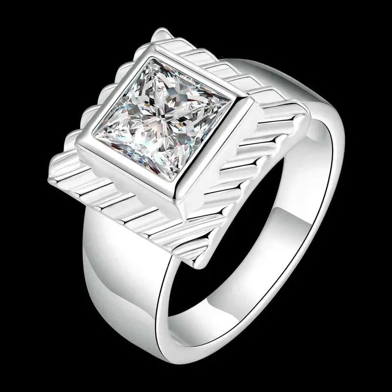 Style Silver Rings Quadrilateral Insets Aneis Sport 728 2