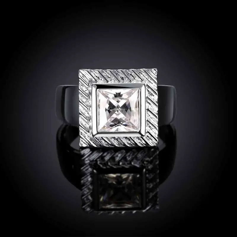 Style Silver Rings Quadrilateral Insets Aneis Sport 728 3