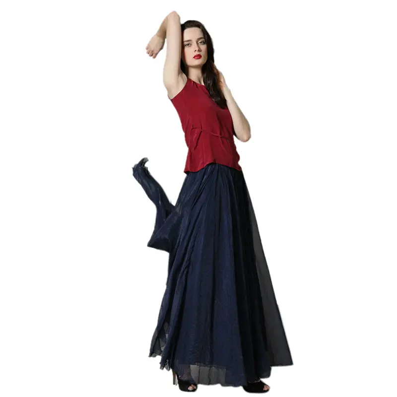 Style Skirts Womens High Waist Pleated Long Skirt Ladies Casual Beach Maxi Skirts Saia Faldas Color Feida 1