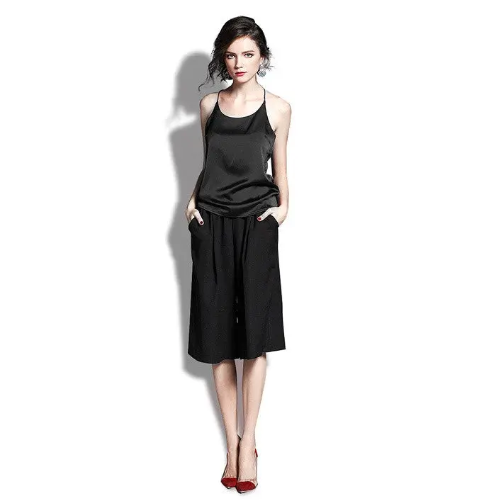 Style Sleeveless Silktank Tops Sexy Deep V Neck Black Camisole Tank Casual Party Girls Tops 1